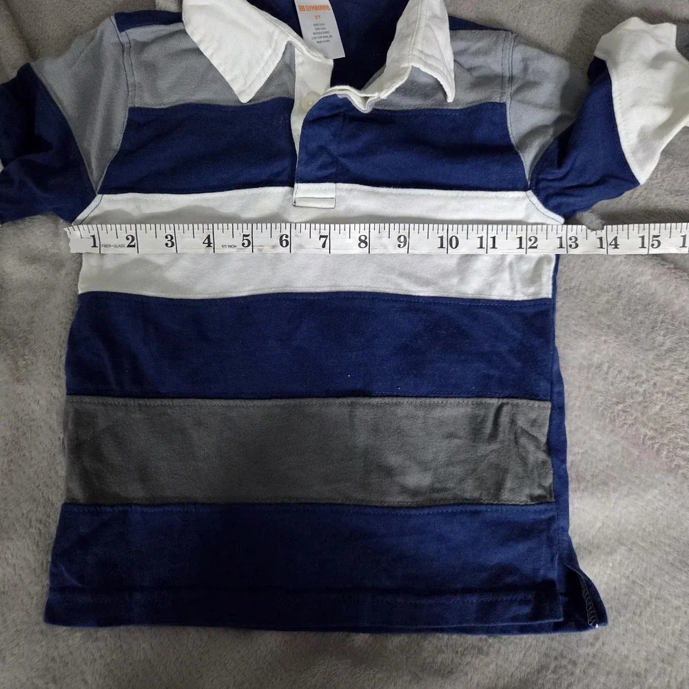 Gymboree Shirt Kids 3T Blue Gray White Striped Rugby Polo Long Sleeve Top